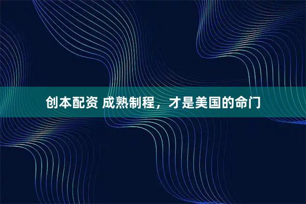 创本配资 成熟制程，才是美国的命门